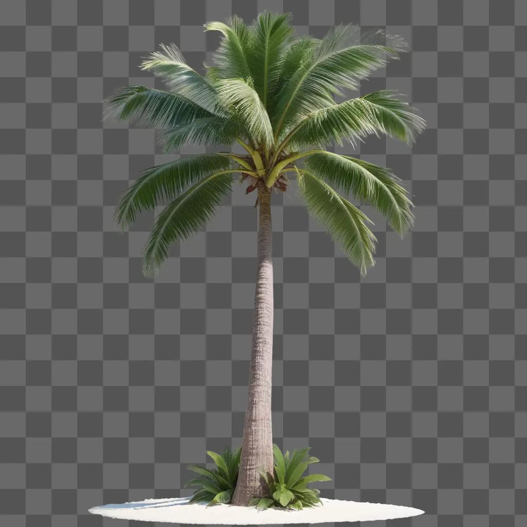 tall coconut tree with a small green plant growing next to it