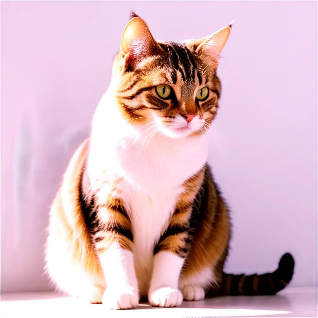 tan and black tabby cat sits on a shelf