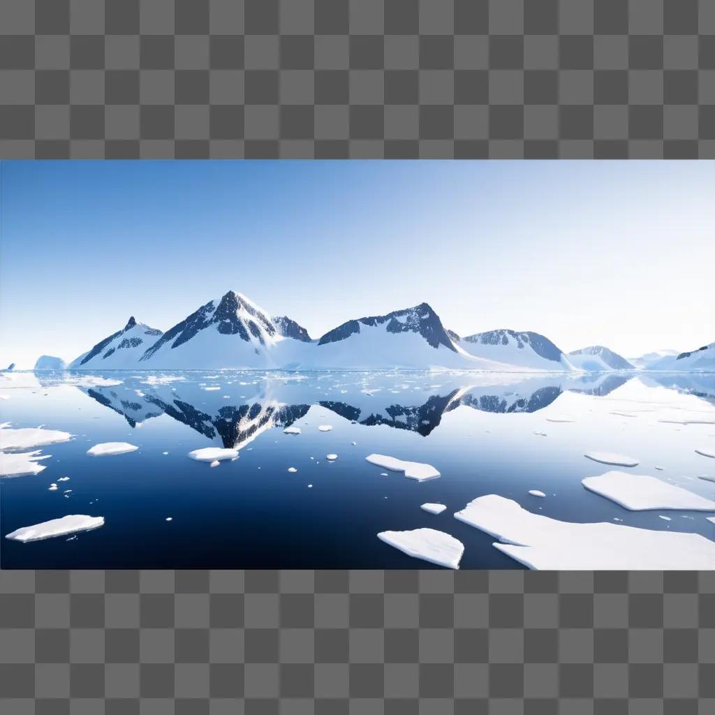 tarctic sea ice and mountains under a blue sky