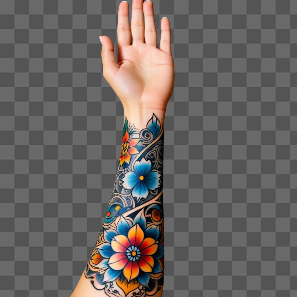 tattooed arm shows a flower design