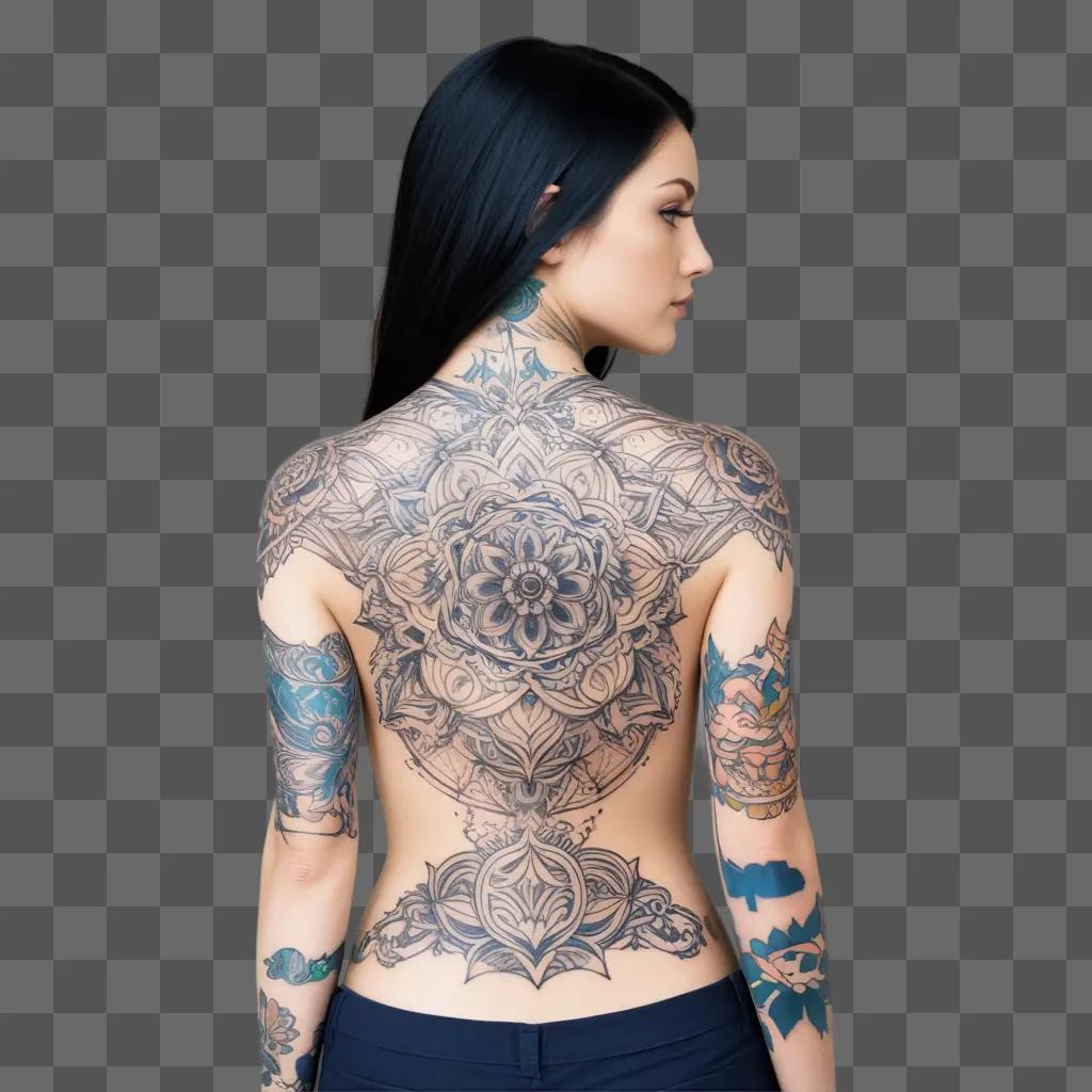 tattooed woman with a transparent tattoo on her back