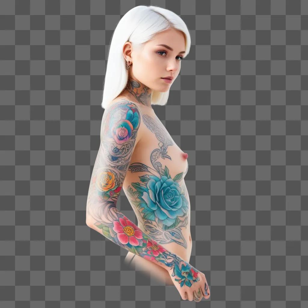 tattooed woman with transparent tattoos