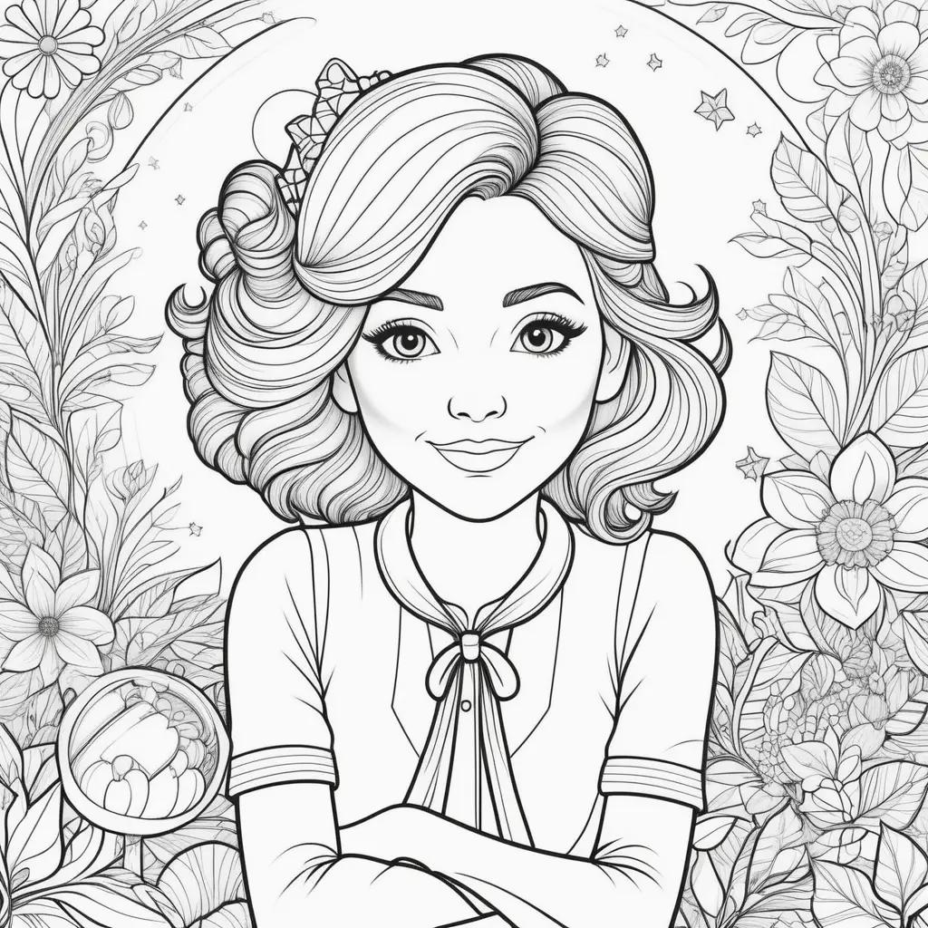 teacher coloring page features a smiling girl with a crown