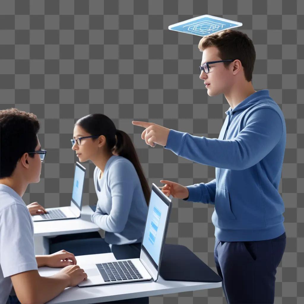 teacher explaining computer science to students