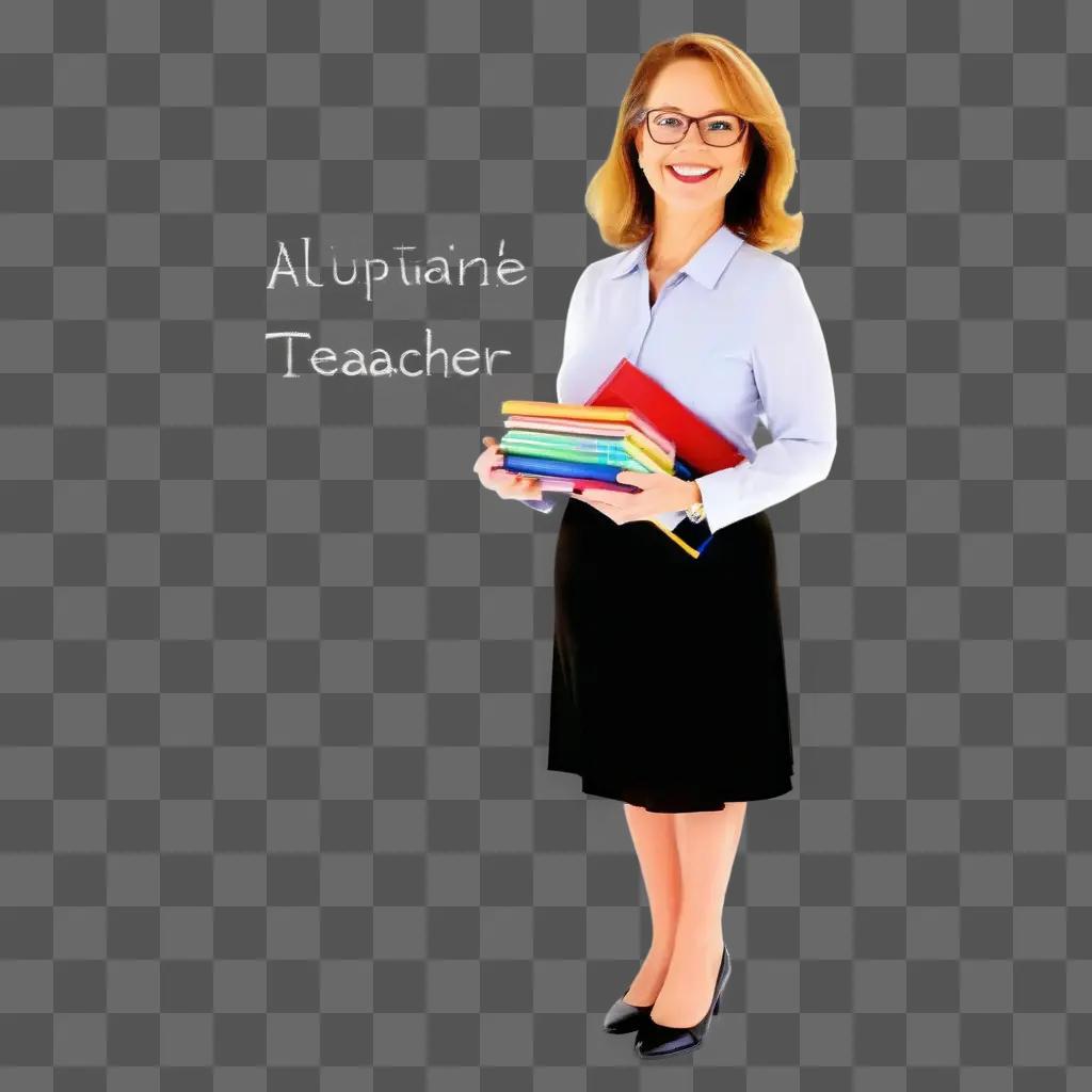 teacher in a white shirt holds books