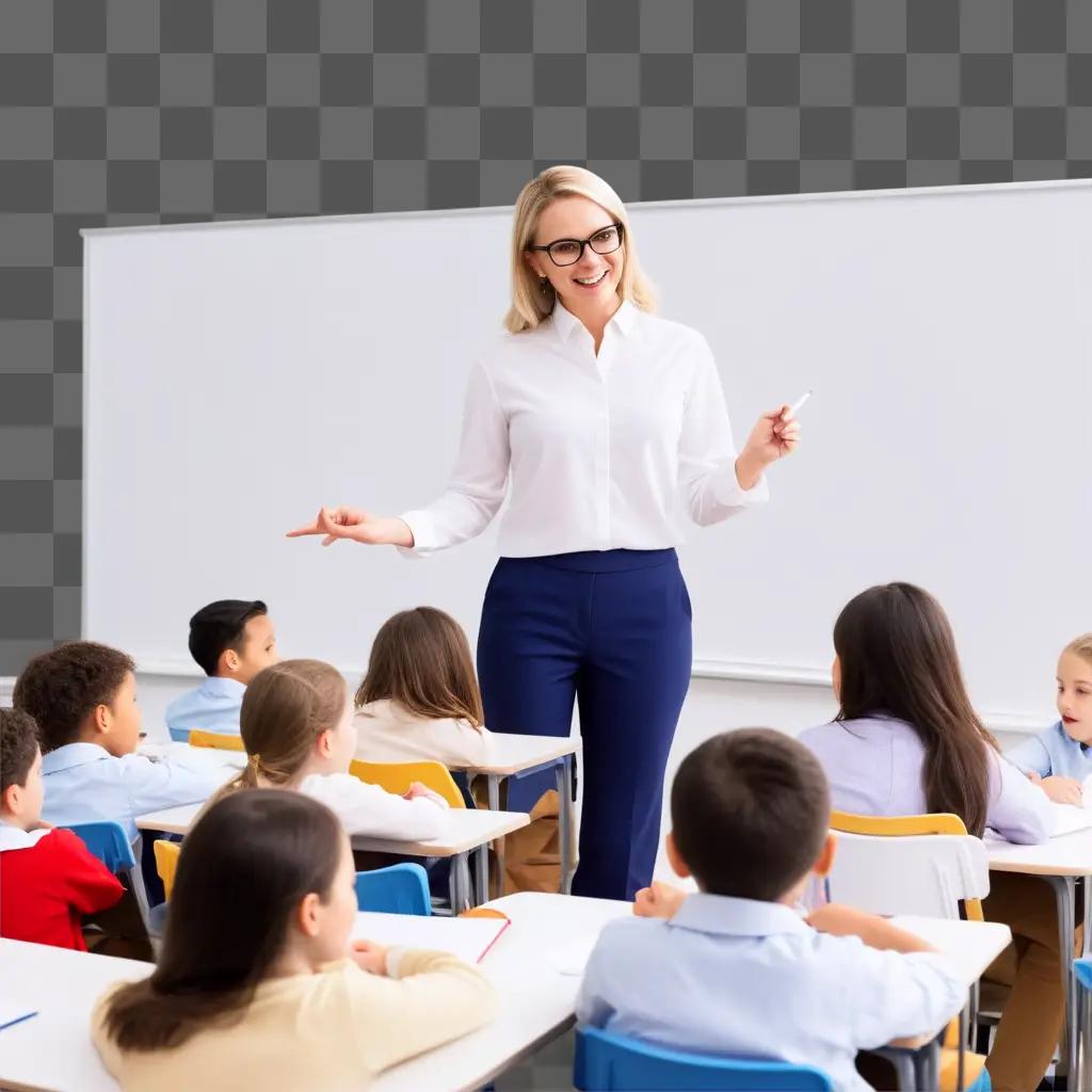 teacher instructs her class in a classroom