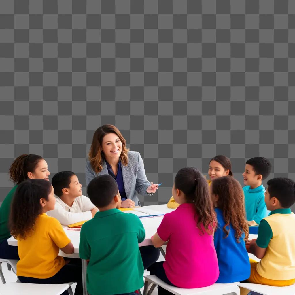 teacher instructs her students in a classroom