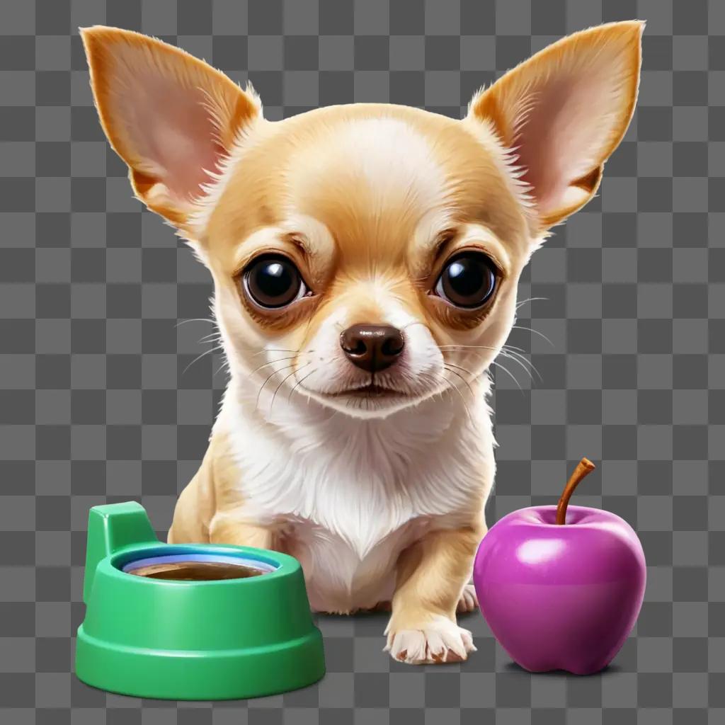 teacup apple head chihuahua A Chihuahua sits beside a green bowl and an apple