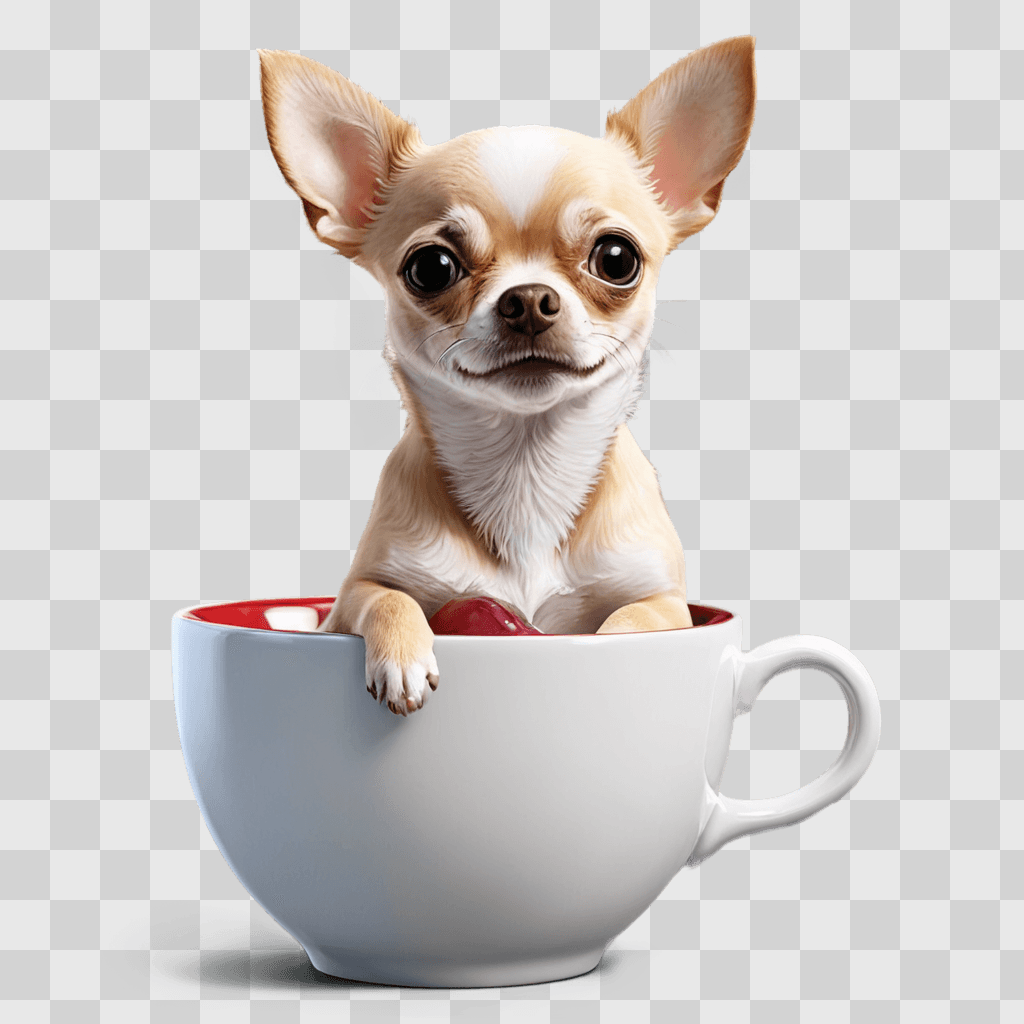 teacup apple head chihuahua A Chihuahua sits in a cup with a red object