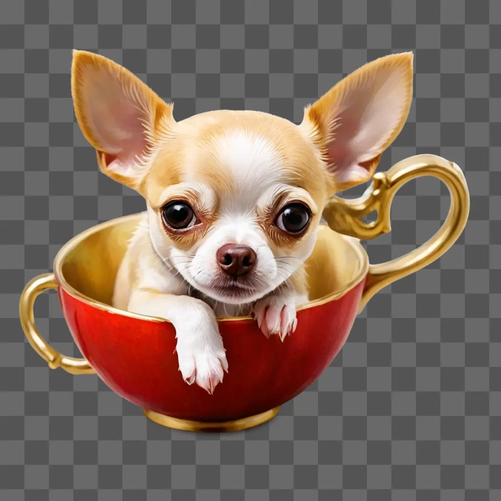 teacup apple head chihuahua A Chihuahua sits in a red tea cup