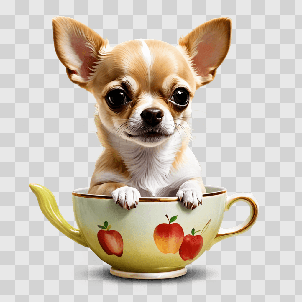 teacup apple head chihuahua A small dog sits in a tea cup