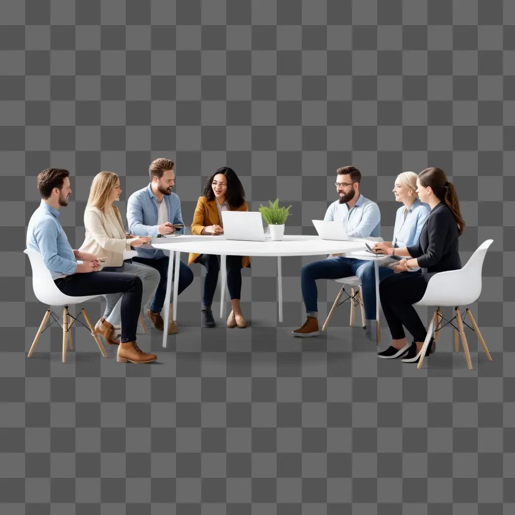 team of people sitting around a table