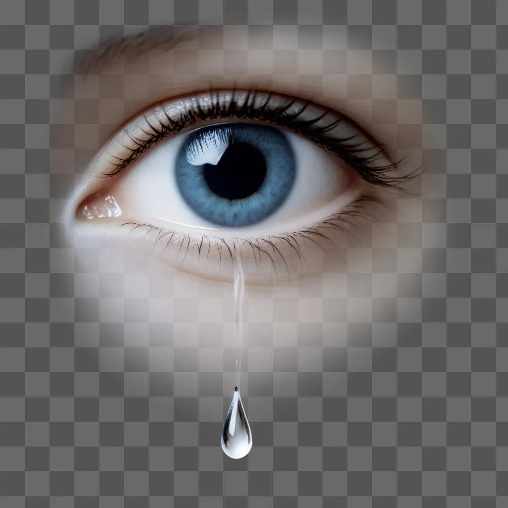 tear of sadness flows from a blue eye