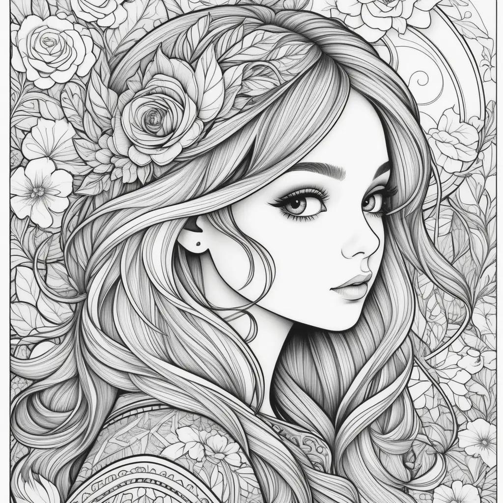 teen coloring page with a girl in a flower crown