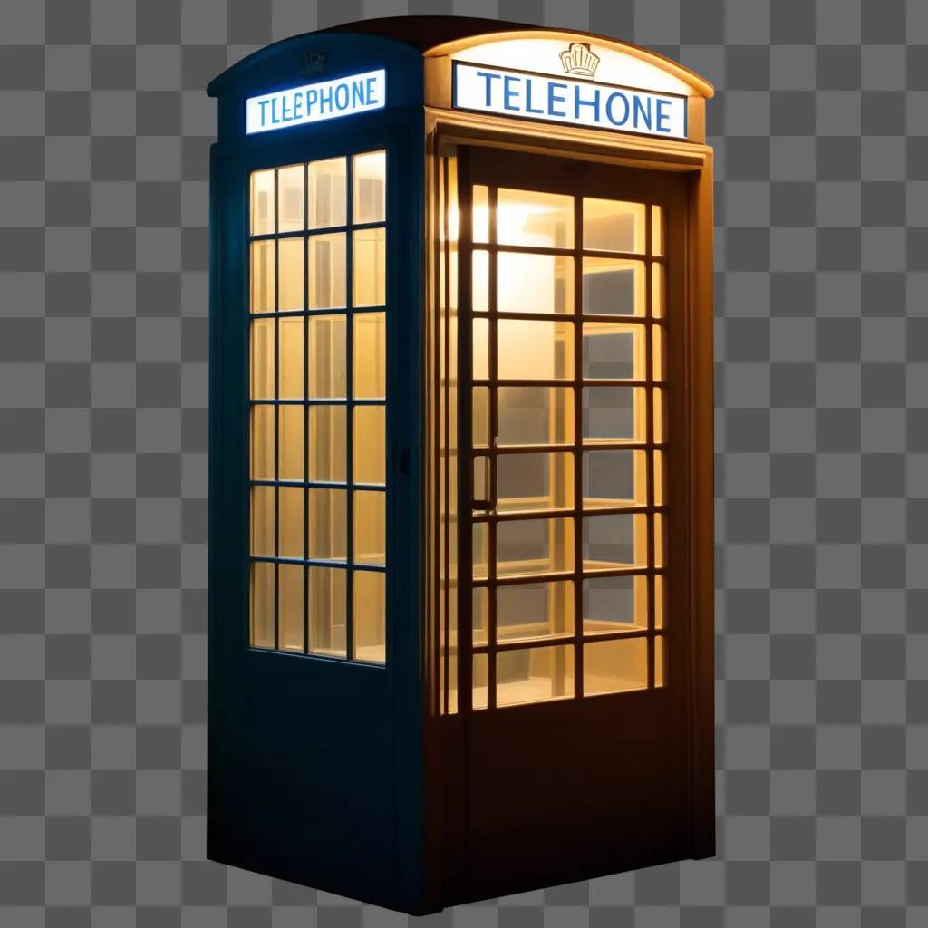 telephone booth with lights on inside