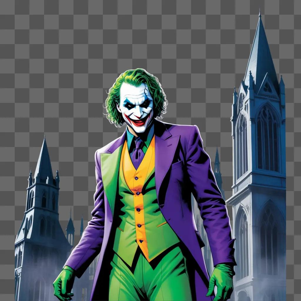 the joker stands in front of a church