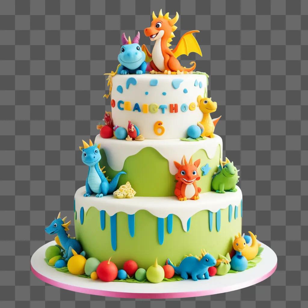 three-tiered cake decorated with cartoon animals and letters