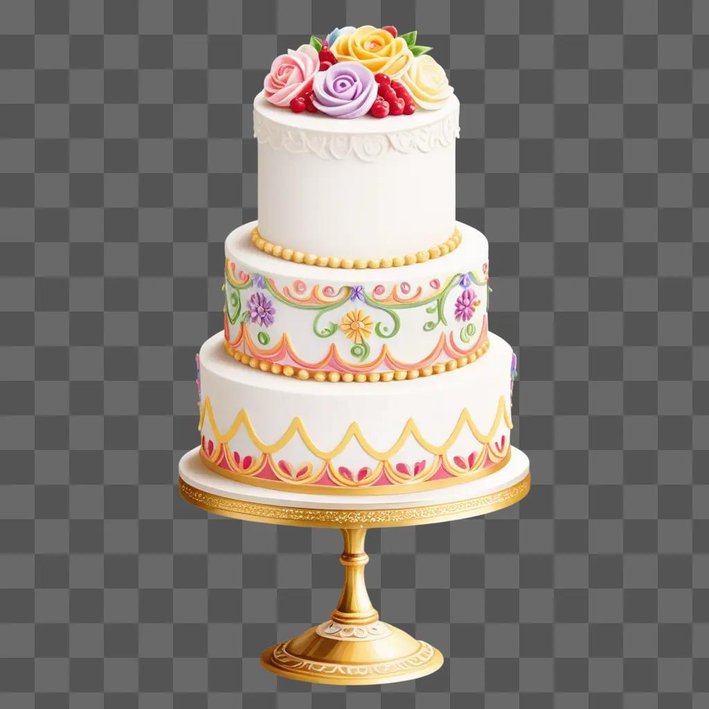 three tiered cake with a decorative design