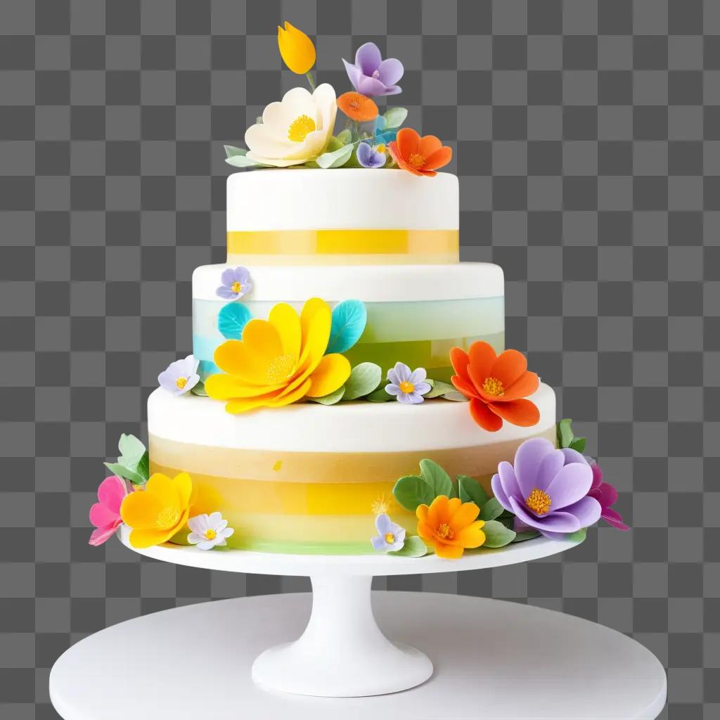 three-tiered cake with a transparent design on top