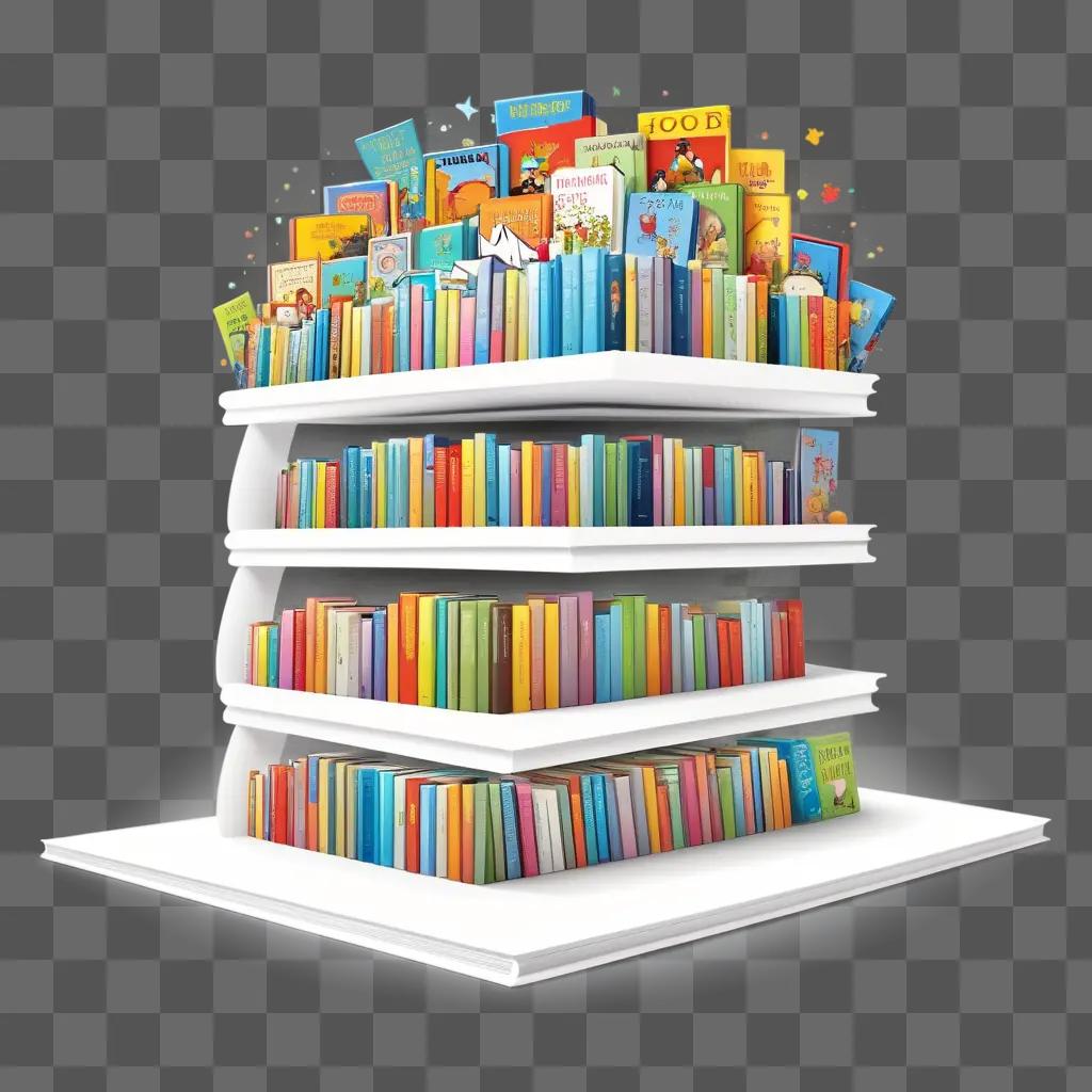 three-tiered white bookshelf filled with colorful childrens books