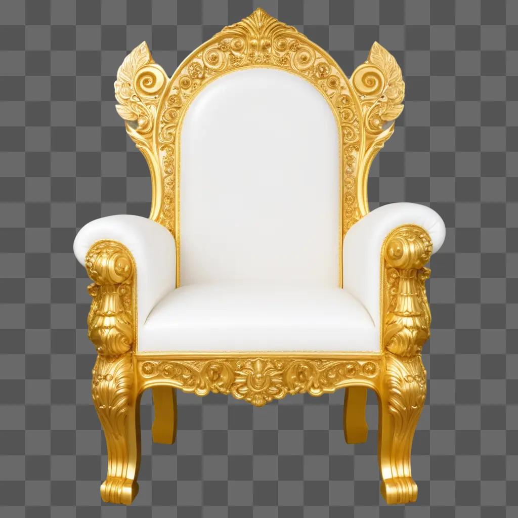 throne chair with ornate gold trim and white cushions