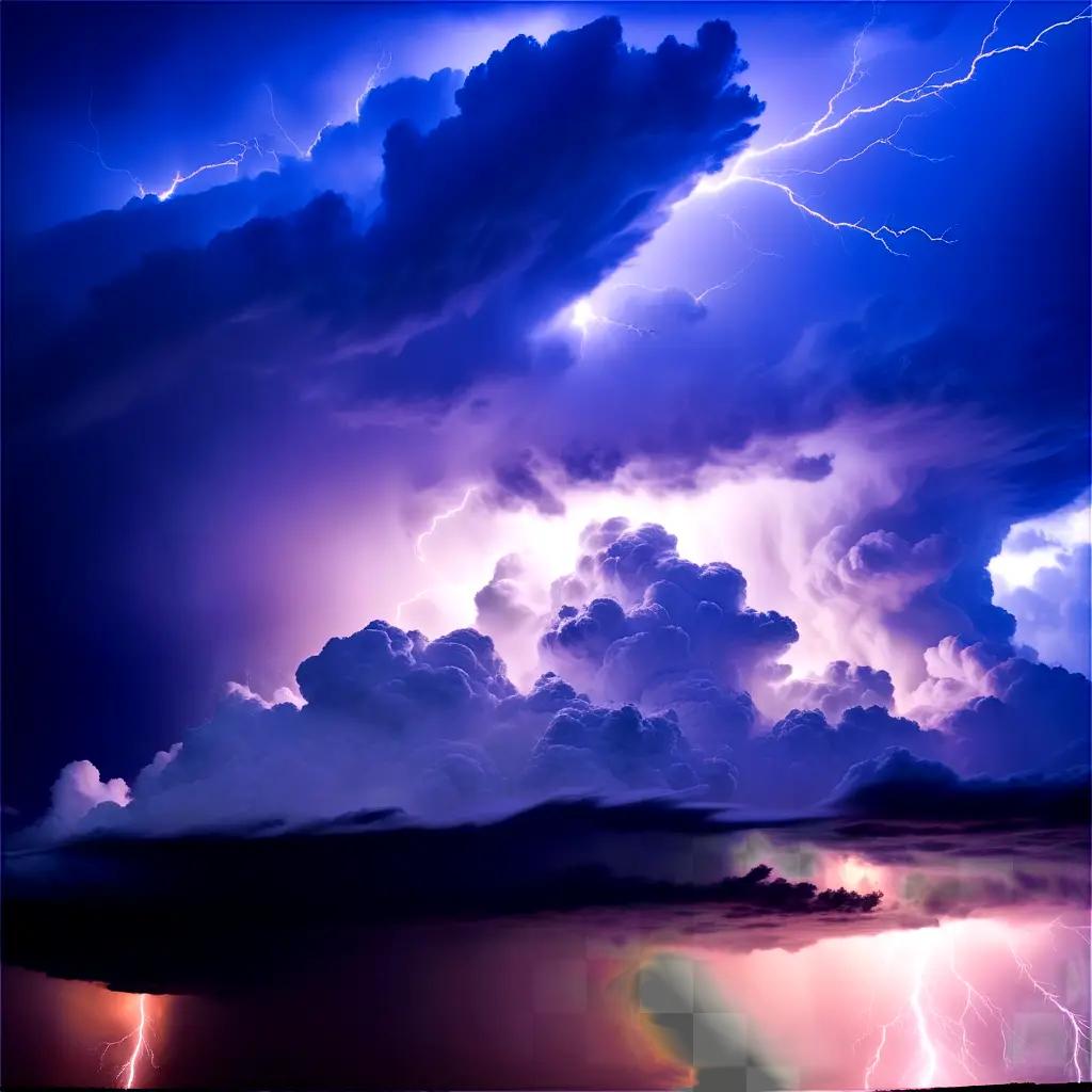 thunderstorm with purple lightning and purple clouds