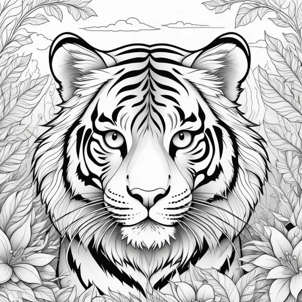 tiger coloring page with white and black colors