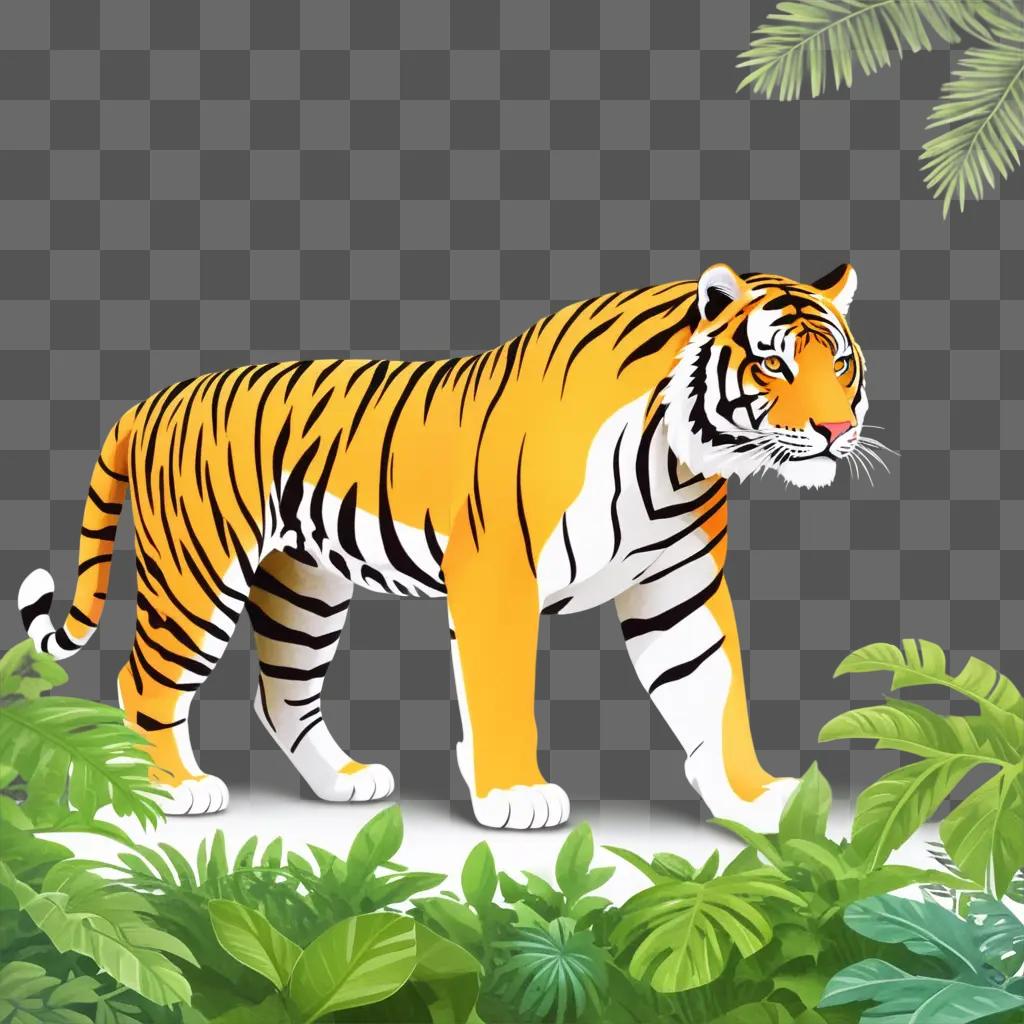 tiger in a forest scene with a green background