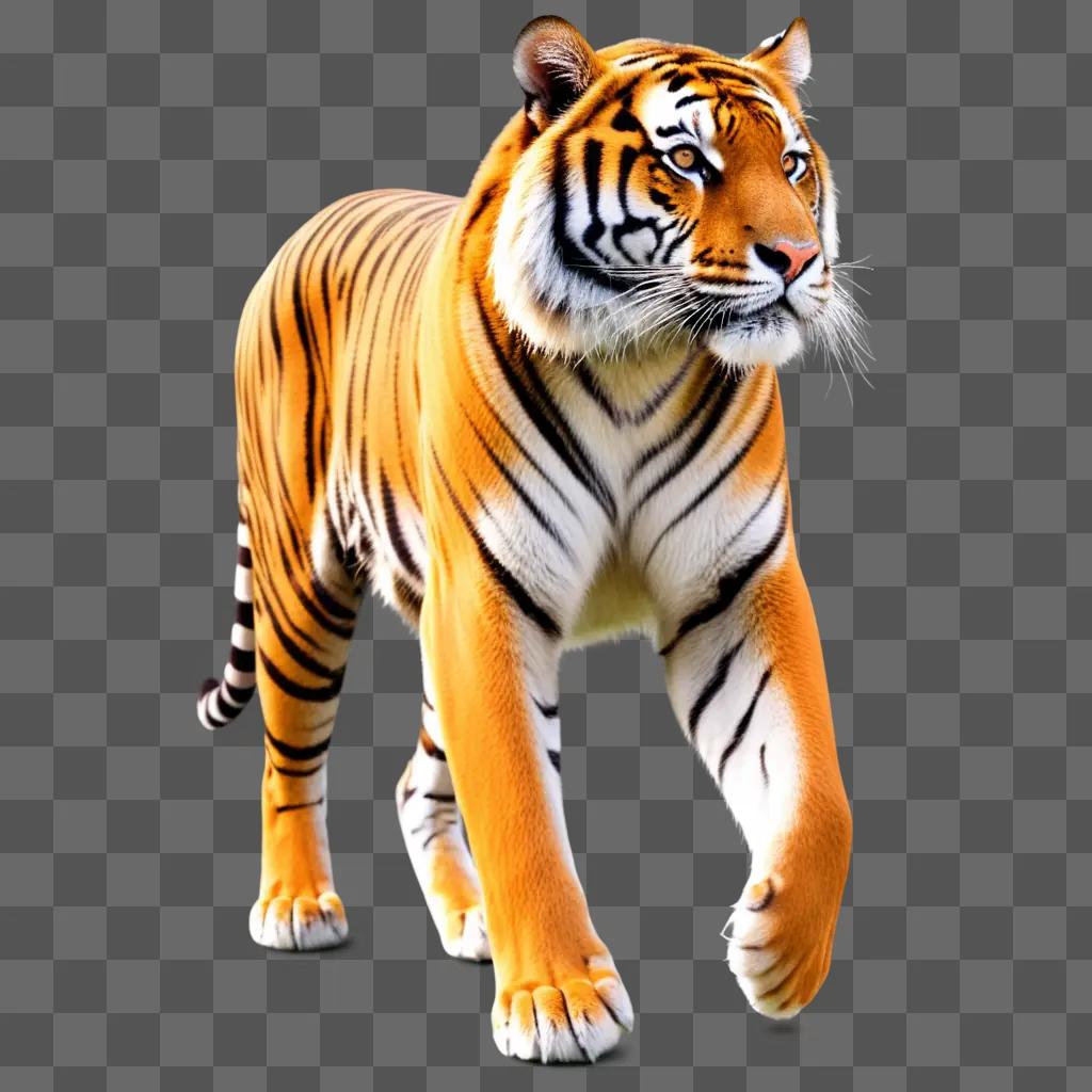 tiger walking on a beige background