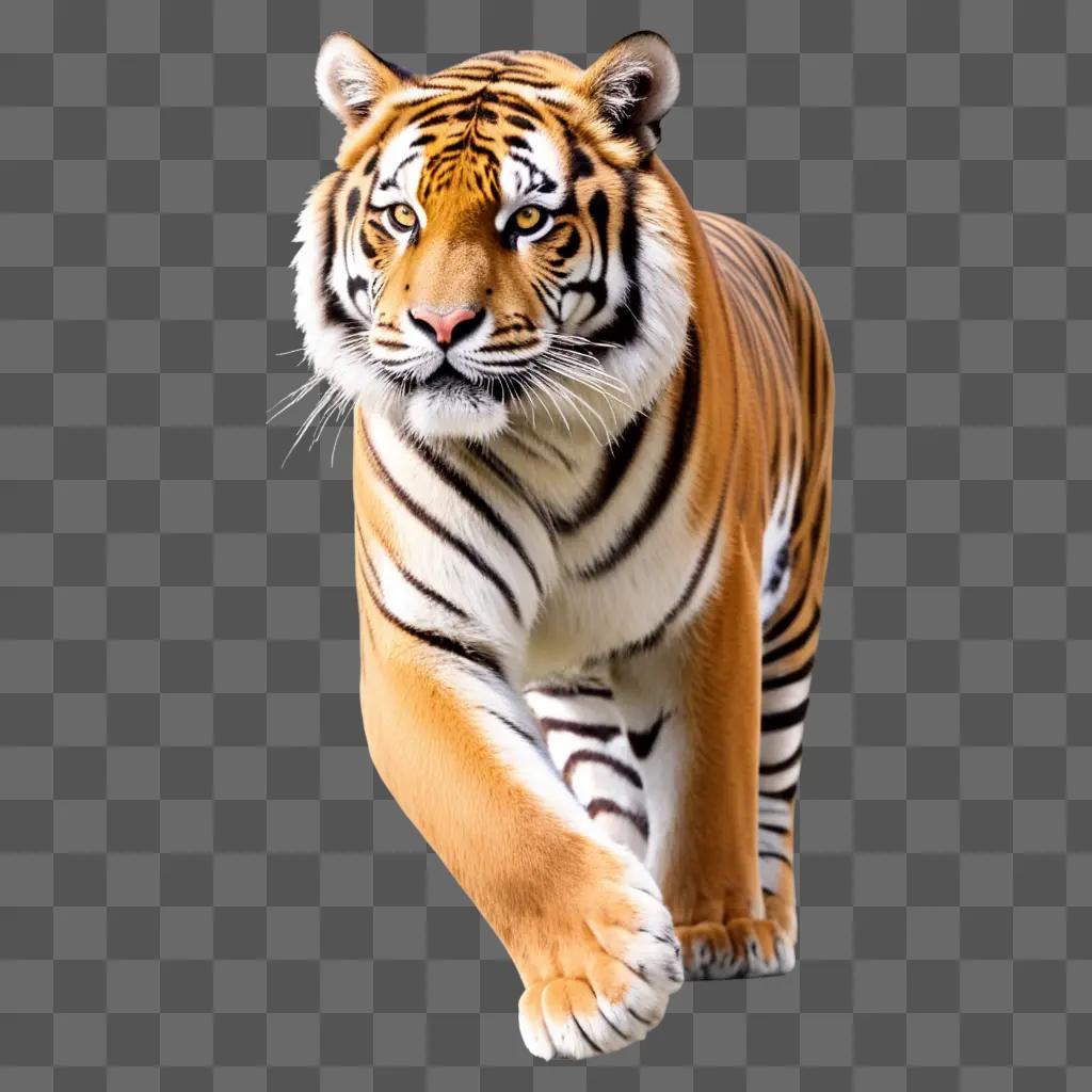 tiger walks through a beige background