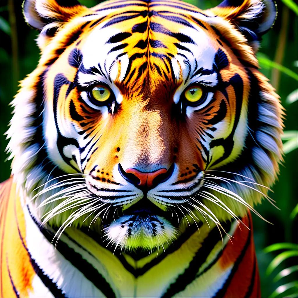 tigers head with yellow eyes and a white stripe