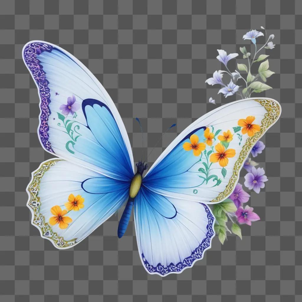 tistic depiction of a butterfly with colorful flowers