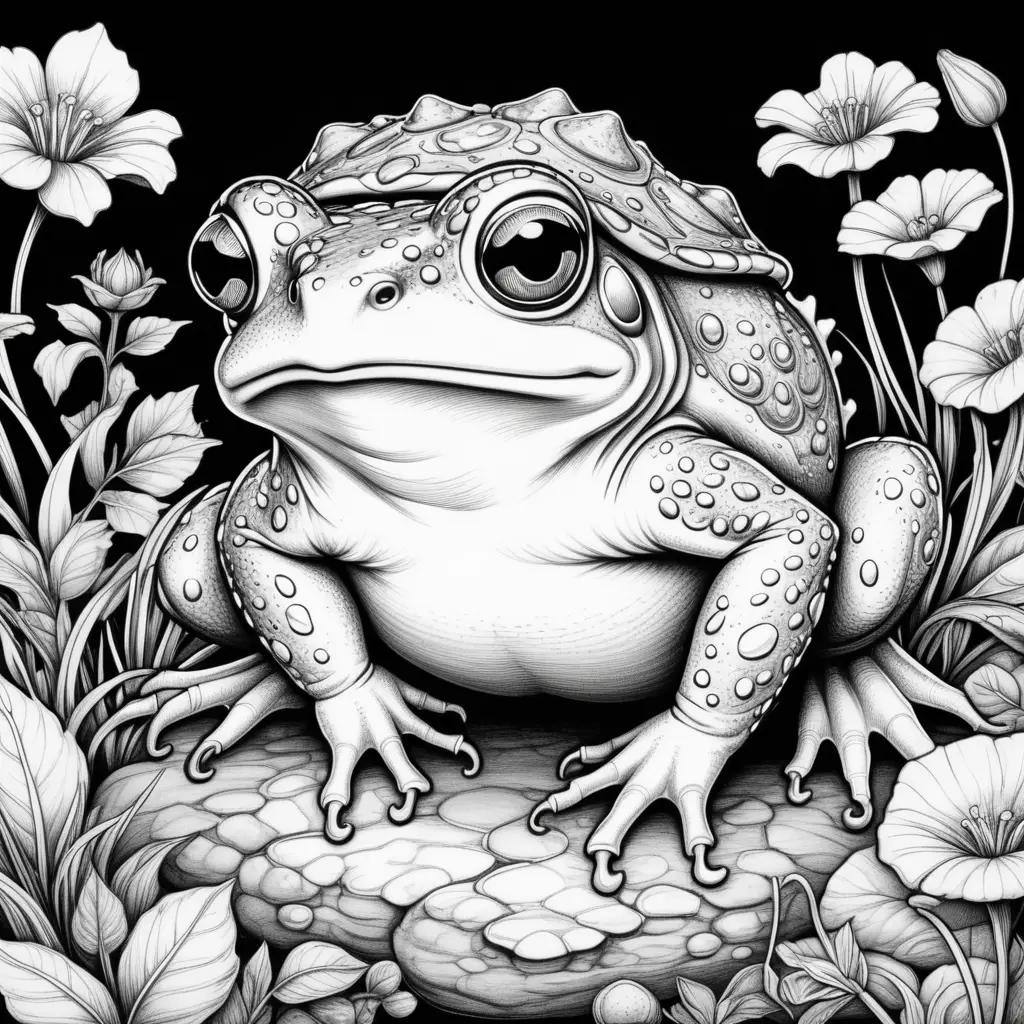 toad coloring page with black and white ink