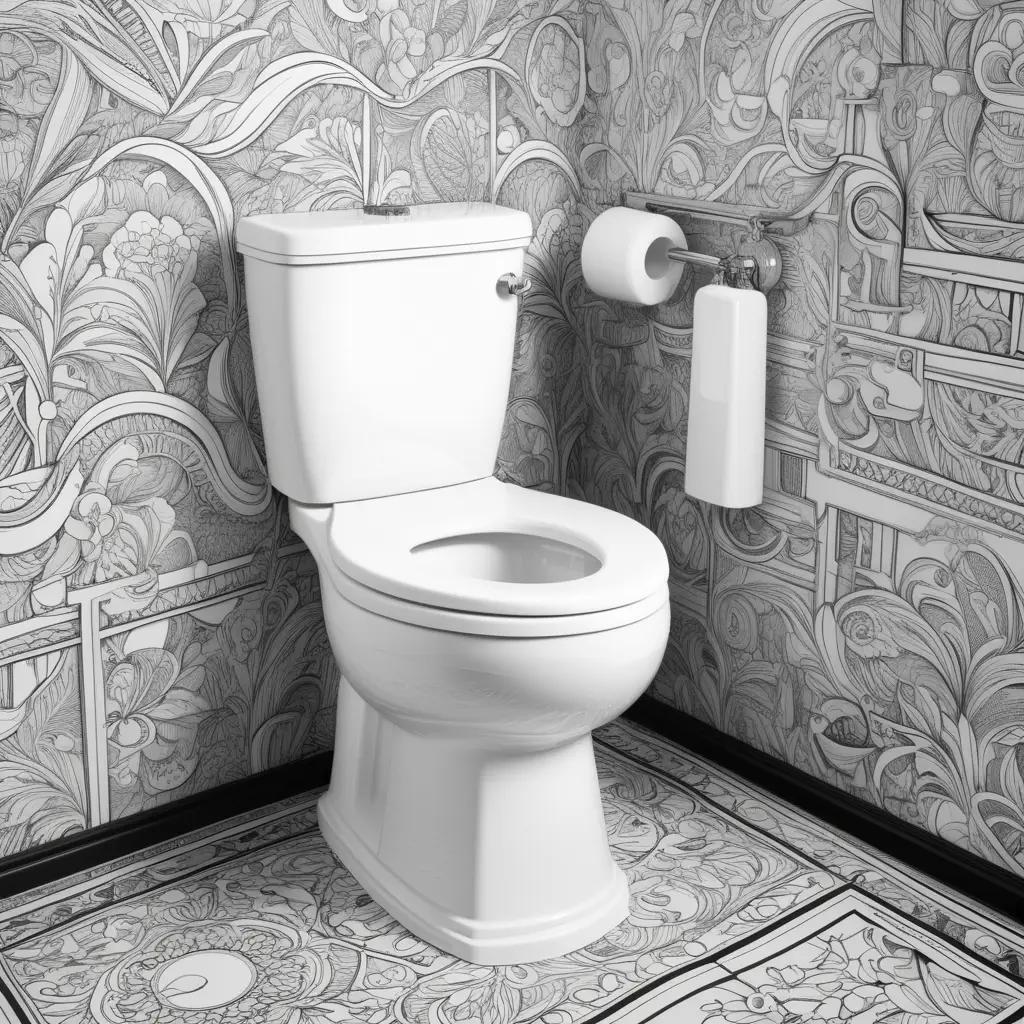 toilet with a skibidi coloring page on the wall