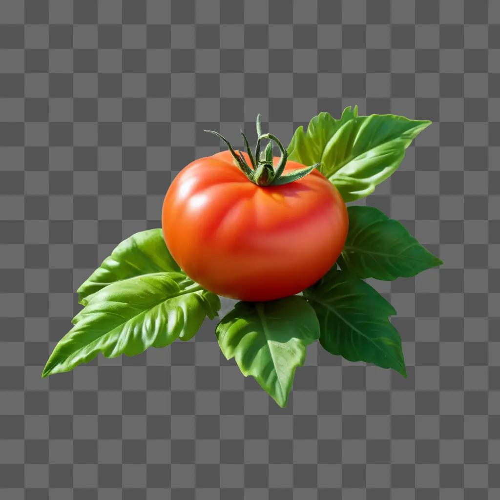 tomato sits on a leafy green background