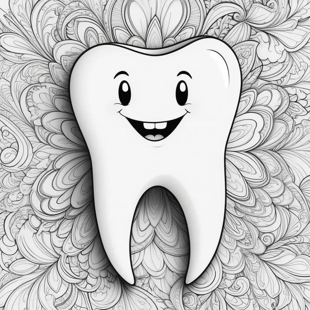 tooth coloring page with a smiling tooth