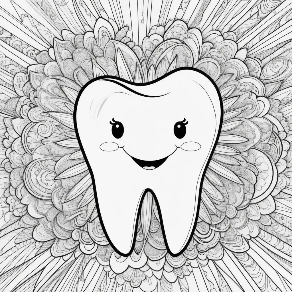 tooth coloring page with a smiling tooth in the center