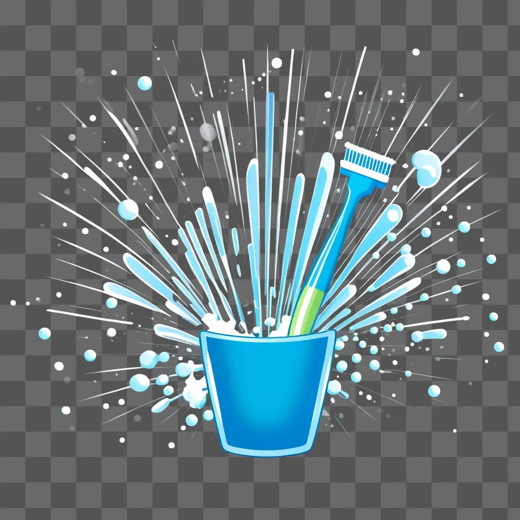 toothbrush in a cup with a shower clipart background