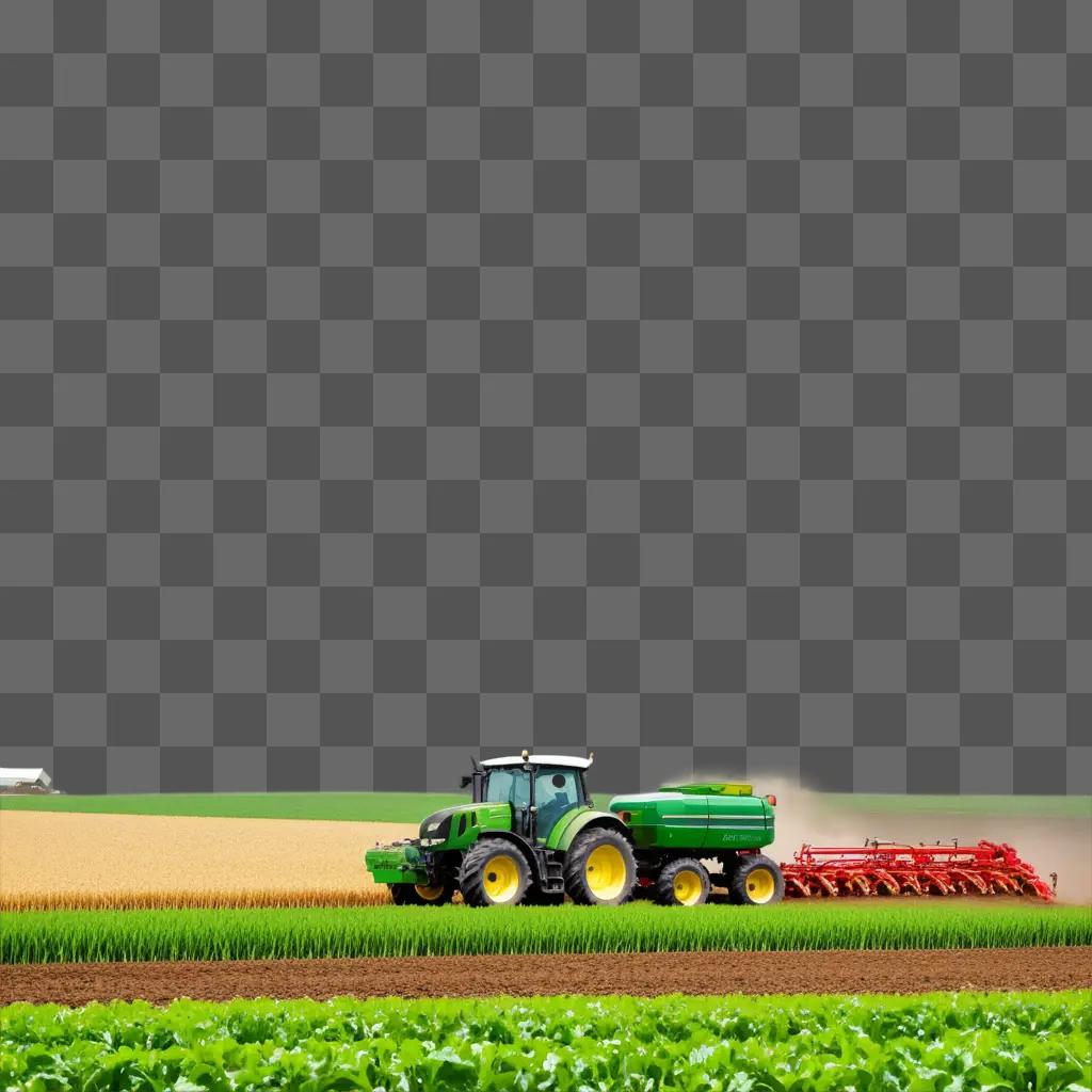 tractor plows a green field