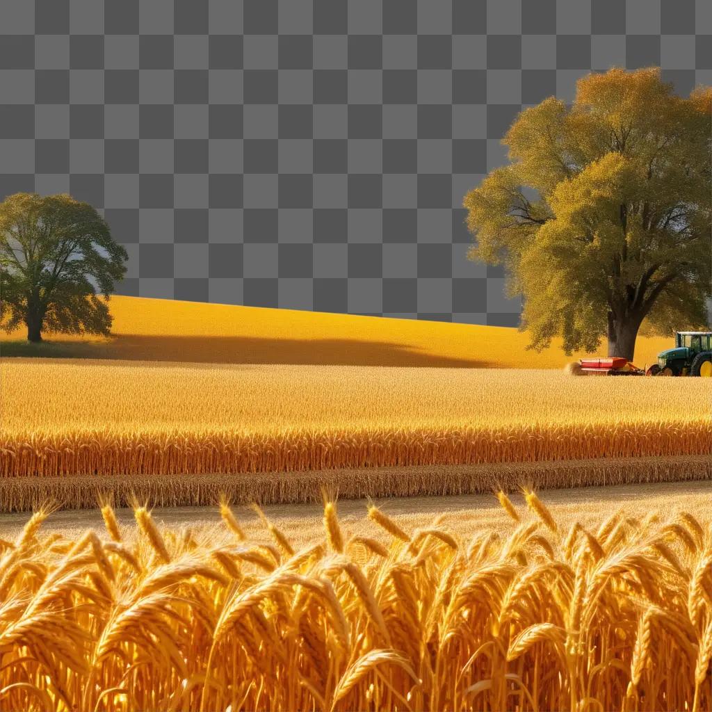 小麦畑を耕すトラクター