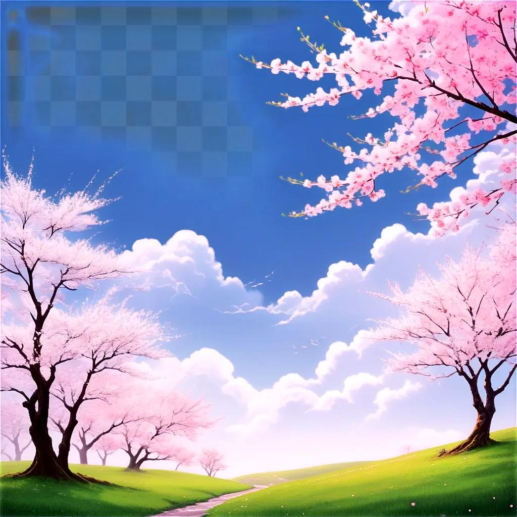 tranquil scene with springtime trees and flowers