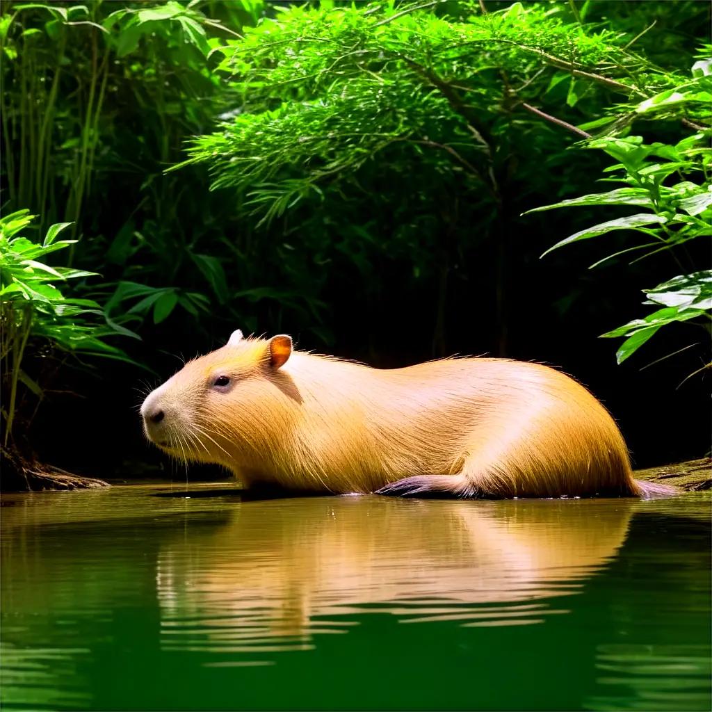 translucent capybaratries in a green pool