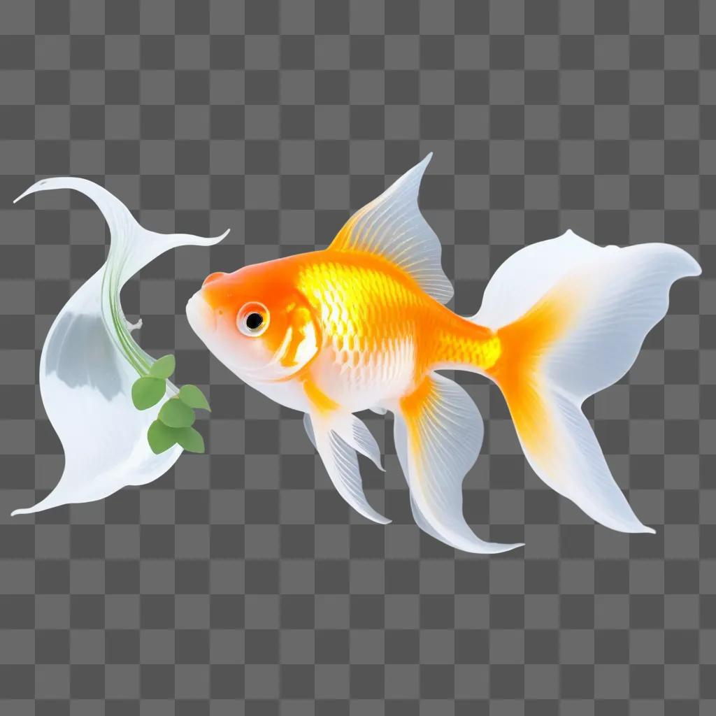 translucent goldfish swims through a white background