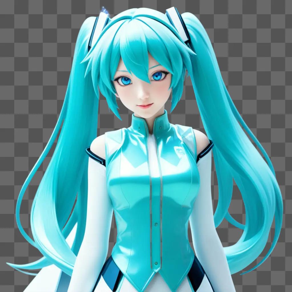 transparent Hatsune Miku in a blue outfit