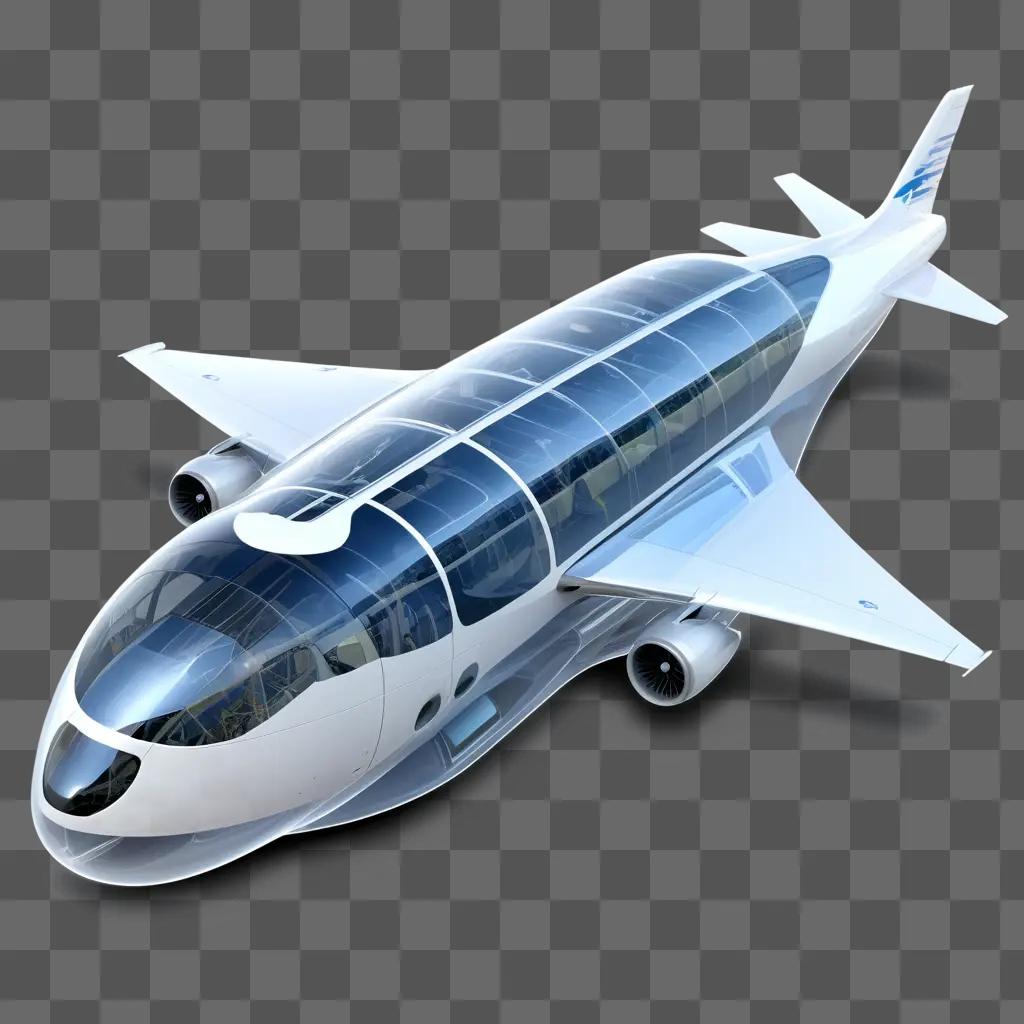 transparent airplane sits on a gray surface