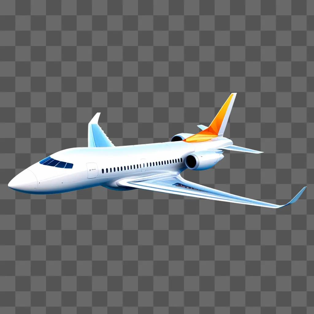 transparent airplane with a blue and orange tail