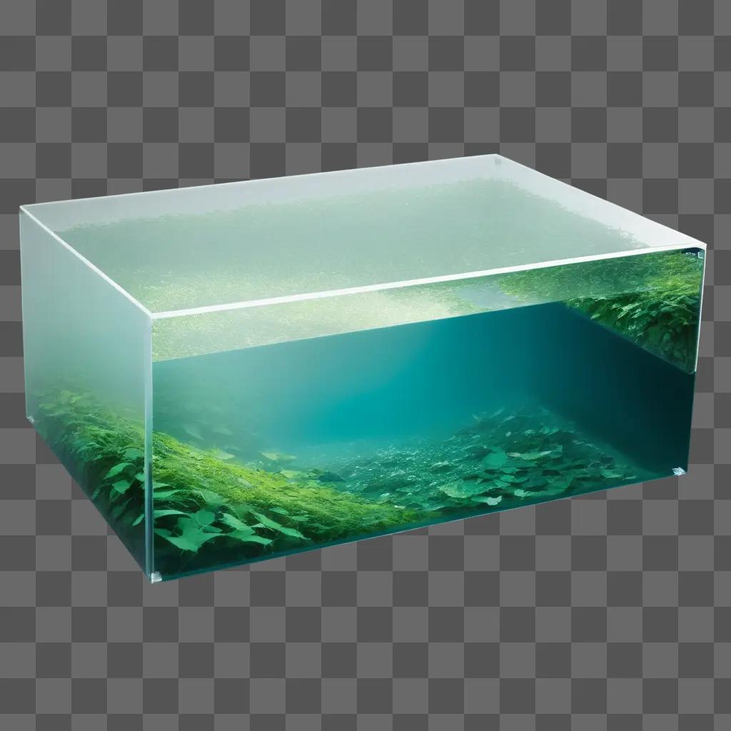 transparent aquarium filled with water and leaves