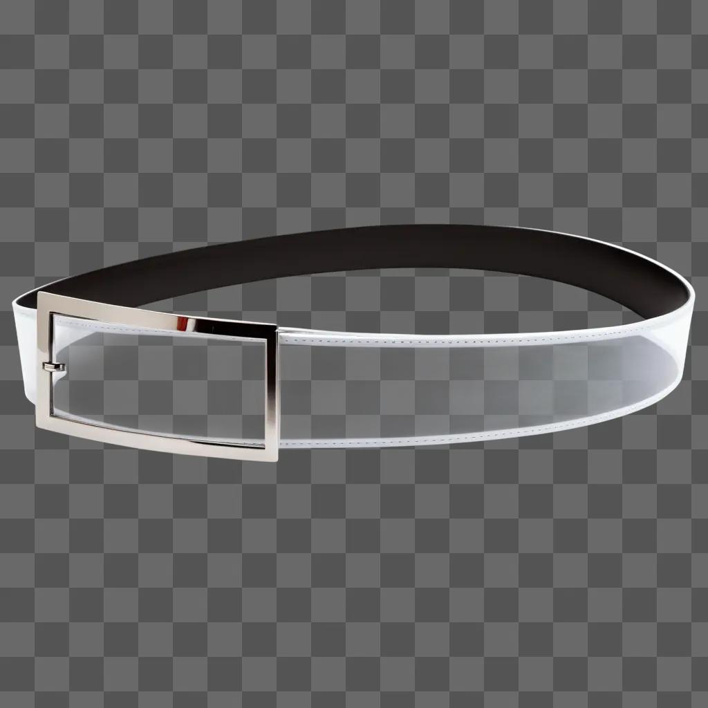 transparent belt buckle sits on a white background