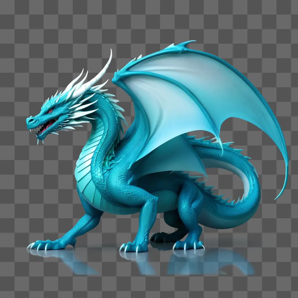 transparent blue dragon sculpture stands on a blue background