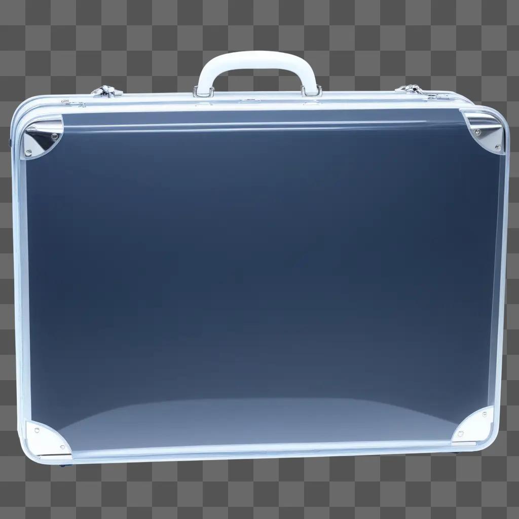 transparent briefcase sits against a white background